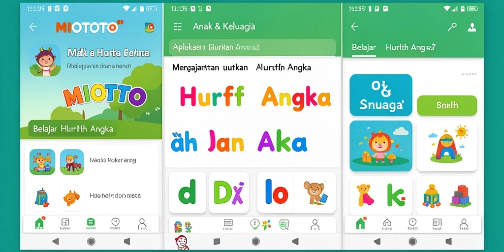 Antarmuka MIOTOTO yang interaktif untuk belajar huruf dan angka.