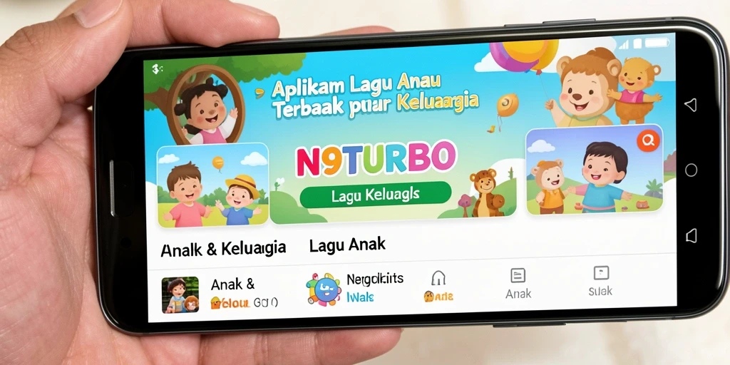 Tampilan antarmuka N9TURBO dengan pilihan lagu anak.